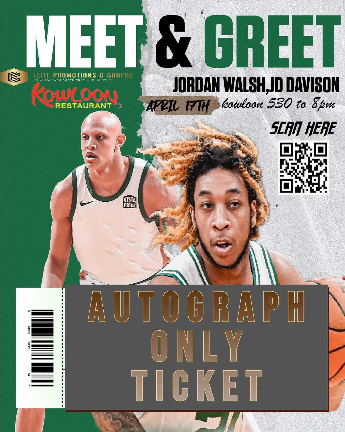 MEET & GREET TICKET Jordan Walsh JD Davison BOSTON CELTICS (AUTOGRAPH ONLY)