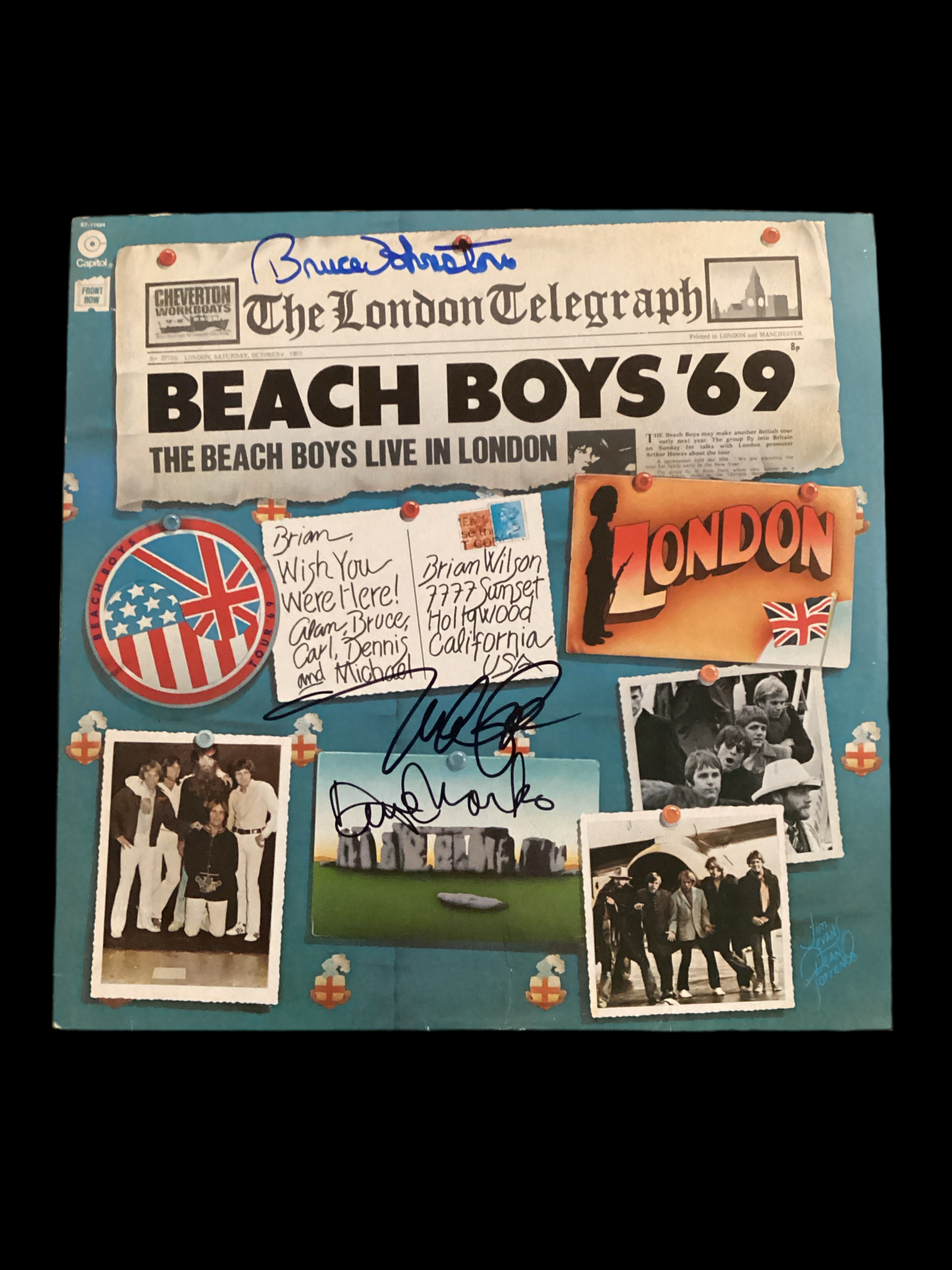 Bruce Johnston & Mike Love & Dave Marks  “Beach Boys” Autographed Signed Record