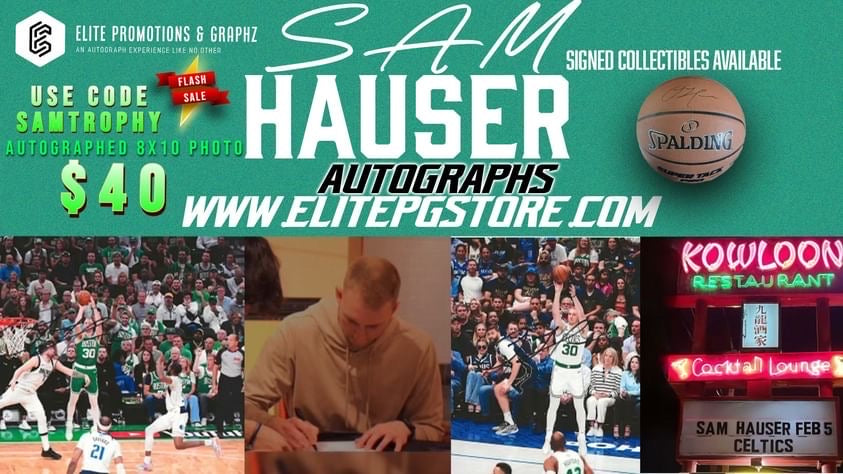 FLASH SALE Sam Hauser Autographed Signed "CELTICS TROPHY" 8x10 photo Elite Promotions & Graphz Authentication